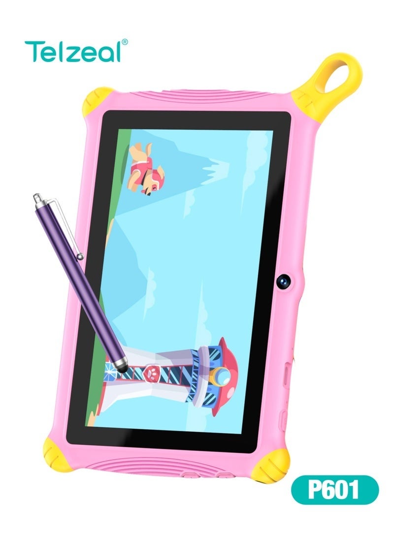 Telzeal P601 Android 10.1 Kids Tablet | 7-Inch HD Touchscreen | 6GB RAM + 128GB ROM | 3000mAh Long Battery | Wi-Fi | Parental Controls | Preloaded Educational Apps | Child-Safe Shockproof Case – Pink - Image 2