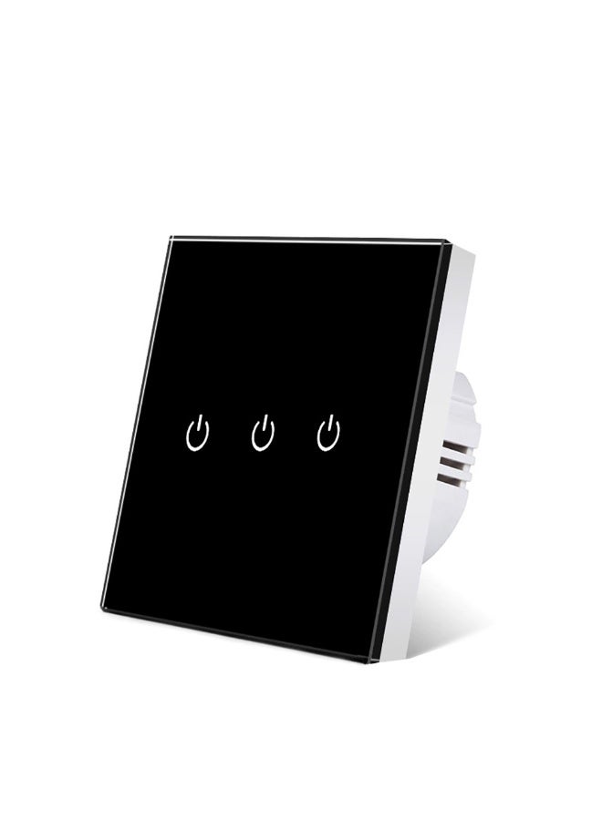 UBARO  86 Type Tempered Glass Smart Touch Wall Switch, Single Live Wire Embedded Flush Mount 3 Gang Black Panel White Shell - Image 1