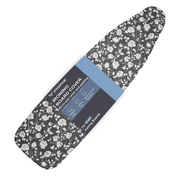 IRONING BOARD COVER AND PAD STANDARD SIZE 15X54 THICK PADDING ELASTIC EDGE RESIST SCORCHING ADJUSTABLE FASTENER HEAVY DUTY FLORAL IRON BOARD COVERS ROSE