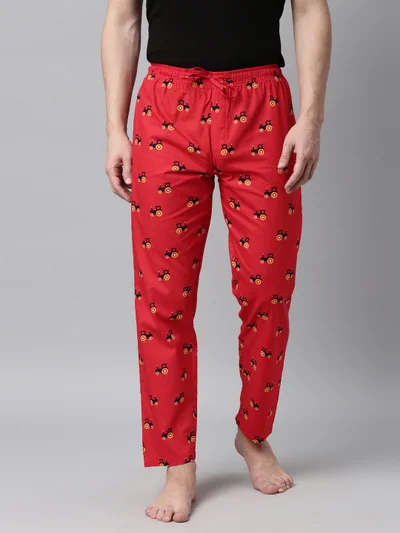 جوفن بنطلون رجالي أحمر مطبوع للاسترخاء