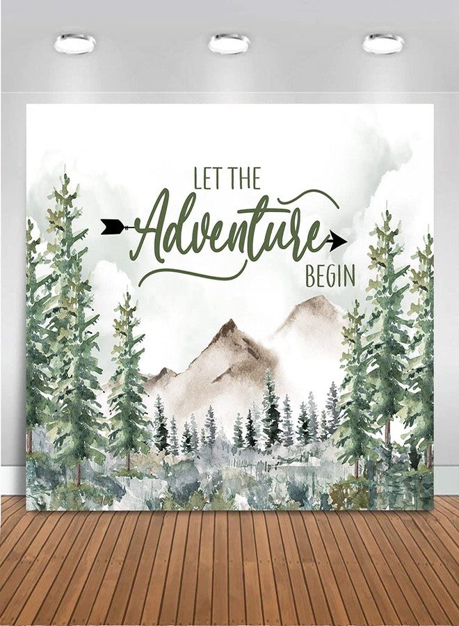 Mocsicka Adventure Awaits Baby Shower Backdrop Pine Tree Mountain Wilderness Adventure Woodland Animals Background Vinyl Let The Adventure Begin Party Photography Backdrop for Photoshoot (7x5ft) - Image 1