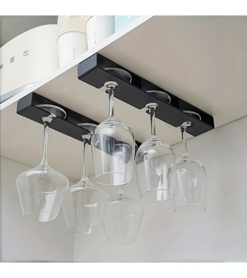 Black 4 Pack No Drill Wine Glass Holder Hanging Rack for Kitchen Living Room Stemware Display - Image 1