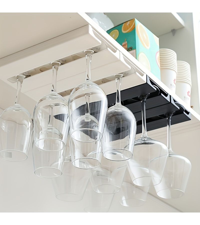 Black 4 Pack No Drill Wine Glass Holder Hanging Rack for Kitchen Living Room Stemware Display - Image 4