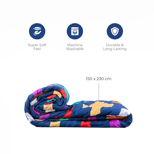 Zinnia Ultra Soft Microfibre Printed Comforter | (Print - Shapes) (Erin Navy and Bright Blue) - Image 2