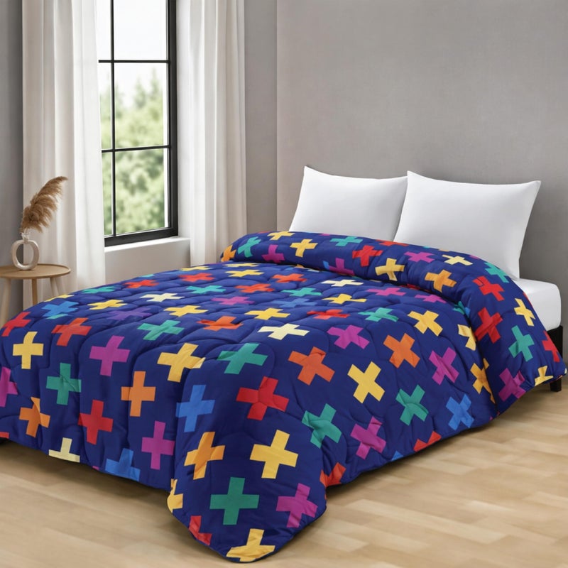 Zinnia Ultra Soft Microfibre Printed Comforter | (Print - Shapes) (Erin Navy and Bright Blue) - Image 5