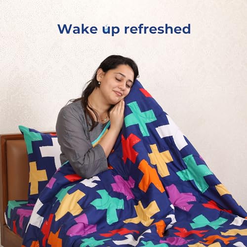 Zinnia Ultra Soft Microfibre Printed Comforter | (Print - Shapes) (Erin Navy and Bright Blue) - Image 3