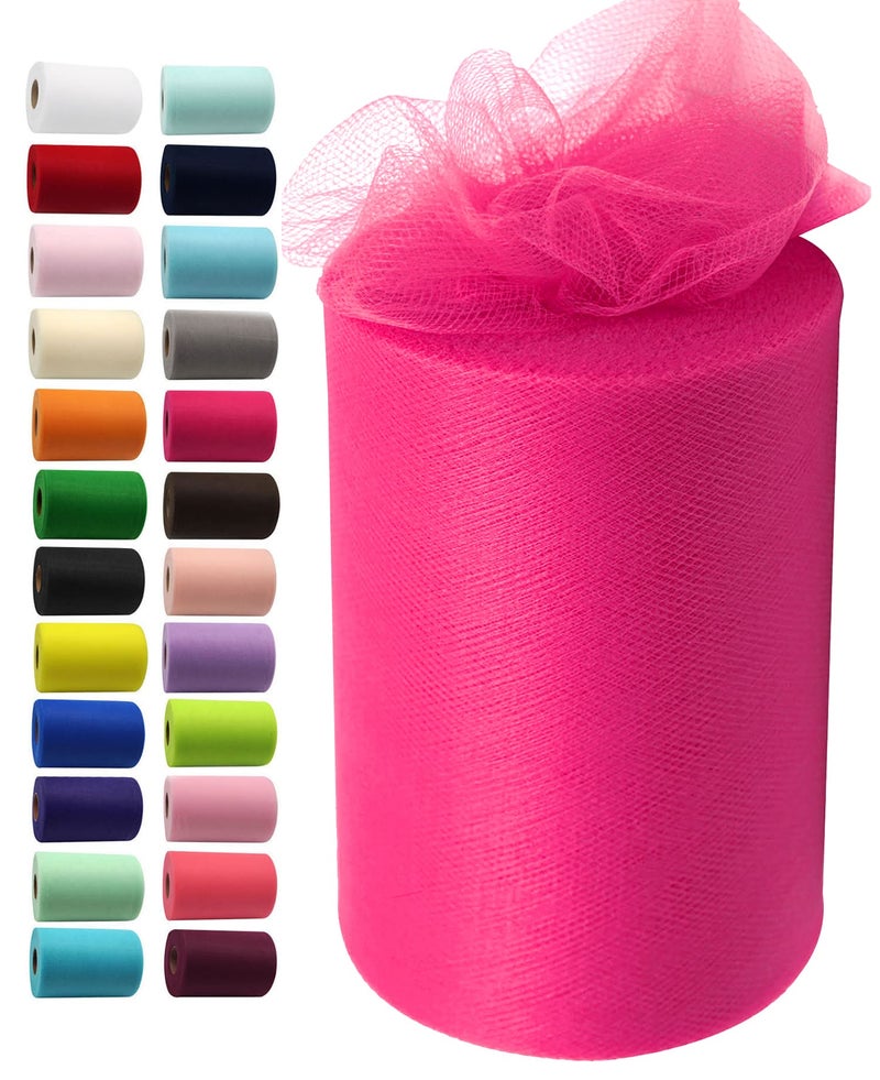 IONTACH Fuchsia Tulle Fabric Rolls 6 Inch by 100 Yards (300 feet) Fabric Spool Tulle Ribbon for DIY Tutu Baby Shower Birthday Party Wedding Halloween Decorations Christmas Craft Supplies - Image 1