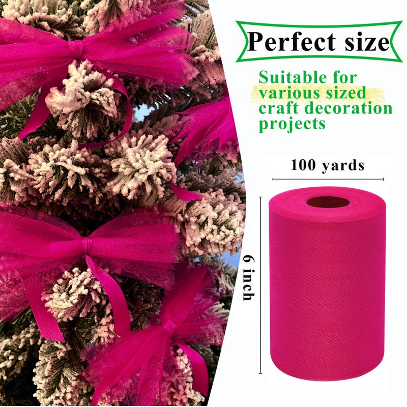 IONTACH Fuchsia Tulle Fabric Rolls 6 Inch by 100 Yards (300 feet) Fabric Spool Tulle Ribbon for DIY Tutu Baby Shower Birthday Party Wedding Halloween Decorations Christmas Craft Supplies - Image 3