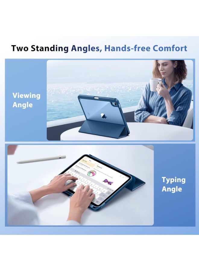 Compatible with  iPad 11th Generation Case / iPad 10th Generation 2022 10.9", Smart Protective Layer with Pencil Holder, Translucent Slim Shell with Trifold Cover - Navy - Image 4