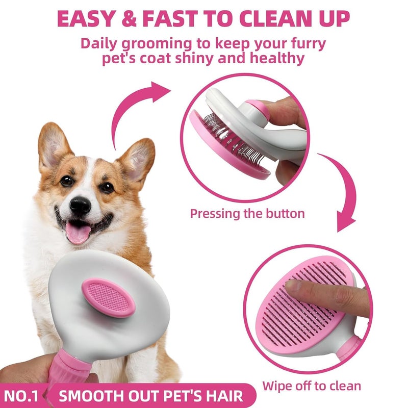 KUEIOX Bath Grooming Kit for Pets - Hair Brush Set with Towel, Washing Gloves, and Shampoo Scrubber Brush for Dogs and Cats (Pink) - Image 2
