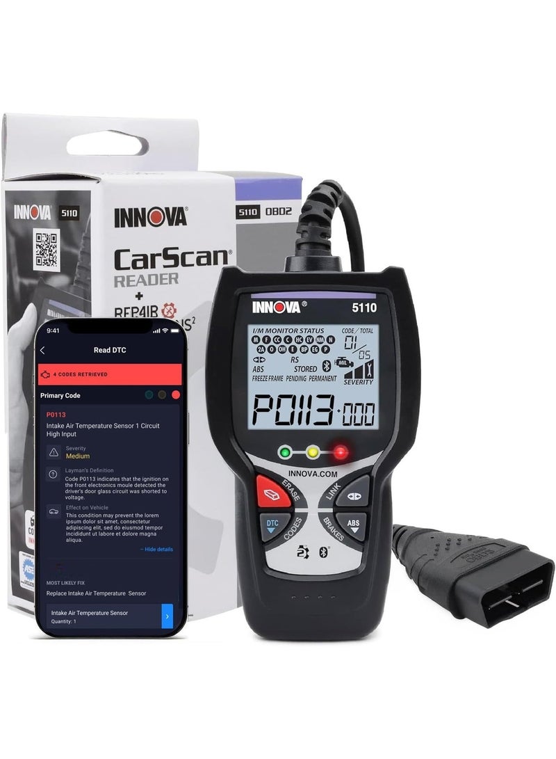 إنوفا جهاز فحص أعطال المحرك INNOVA 5110 - ماسح ضوئي بسيط للغاية للسيارات لجميع المستويات - يعمل على معظم سيارات OBDII موديل 1996 وما بعدها - Image 1