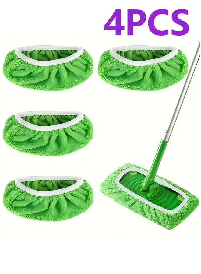 4 قطع من وسادات الممسحة القابلة لإعادة الاستخدام، قماش ممسحة مسطحة للأرضيات، قماش ممسحة قابل للغسل ومتين، متوافق مع وسادات التنظيف الرطب والجاف، بديل لرأس الممسحة لتنظيف المنزل (الممسحة غير متضمنة). - Image 1