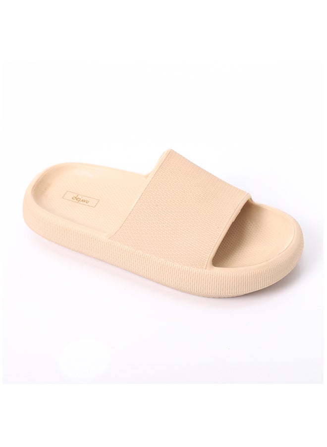 Textured Sliding Beige Rubber Cloud Slippers