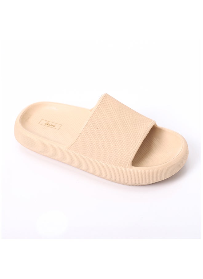 DejaVu - Textured Sliding Beige Rubber Cloud Slippers - Image 1