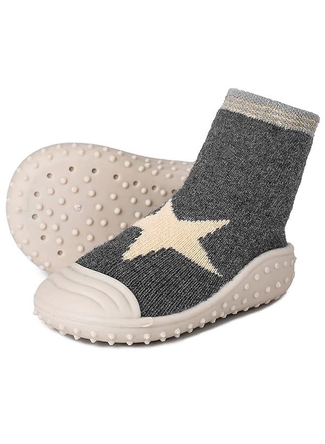 Baby Toddler Sock Shoes, Infant First Walking Shoes, Indoor Anti-Slip Slippers for Baby Girls Boys (6 Toddler, Grey)  - Image 1