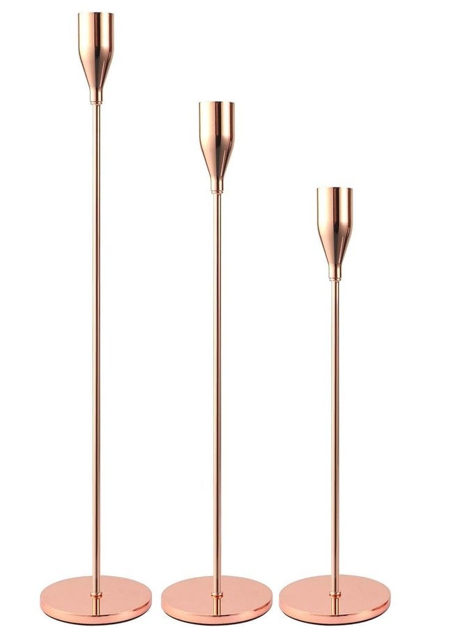 Kiwilon 3 in 1 Candle Holders for Home Decoration Rose Gold Candle Sticks Stand for Home Decor Holder for Taper Candles, Candelabra Fits 3/4 inch Thick Candles (Rosegold) - Image 1