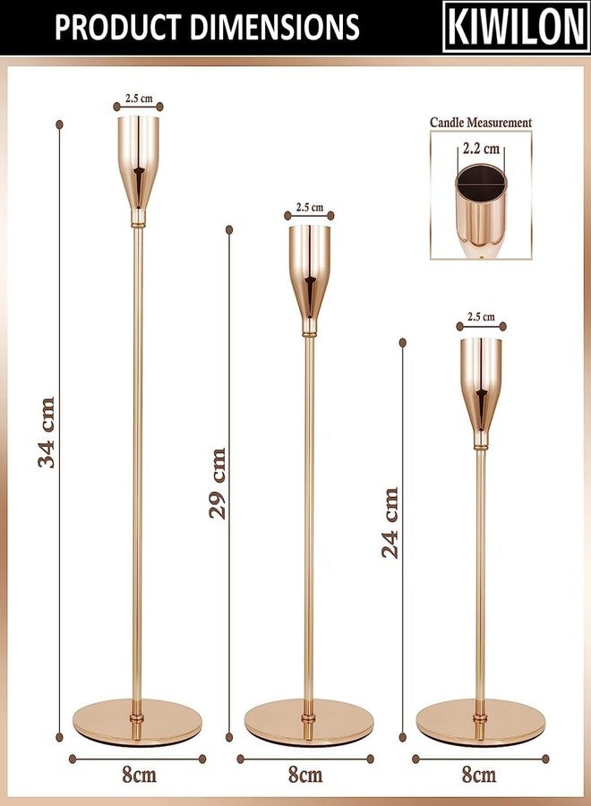 Kiwilon 3 in 1 Candle Holders for Home Decoration Rose Gold Candle Sticks Stand for Home Decor Holder for Taper Candles, Candelabra Fits 3/4 inch Thick Candles (Rosegold) - Image 2