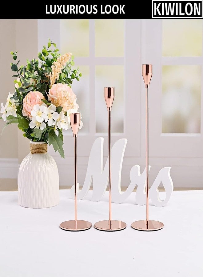 Kiwilon 3 in 1 Candle Holders for Home Decoration Rose Gold Candle Sticks Stand for Home Decor Holder for Taper Candles, Candelabra Fits 3/4 inch Thick Candles (Rosegold) - Image 4