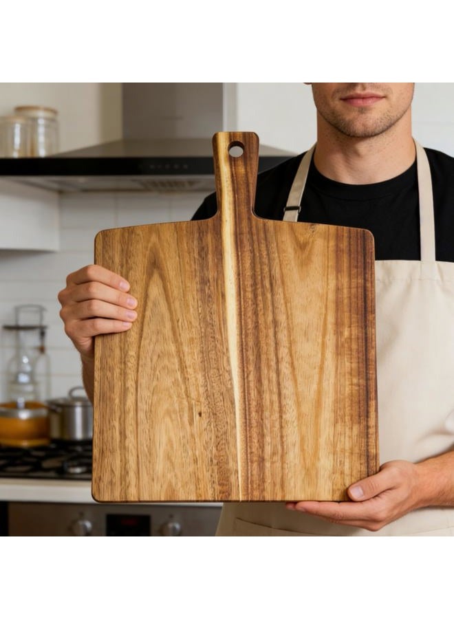 Zeqi Large Acacia Wood Cutting Board and Chopping Board with Handle Large 17” x 13” for Meat, Cheese, Vegetables, Bread, and Charcuterie - Decorative Wooden Serving Board for Kitchen and Dining Room - Image 1