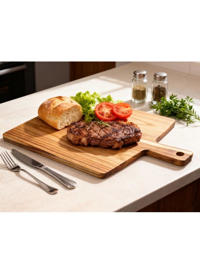 Zeqi Large Acacia Wood Cutting Board and Chopping Board with Handle Large 17” x 13” for Meat, Cheese, Vegetables, Bread, and Charcuterie - Decorative Wooden Serving Board for Kitchen and Dining Room - Image 3
