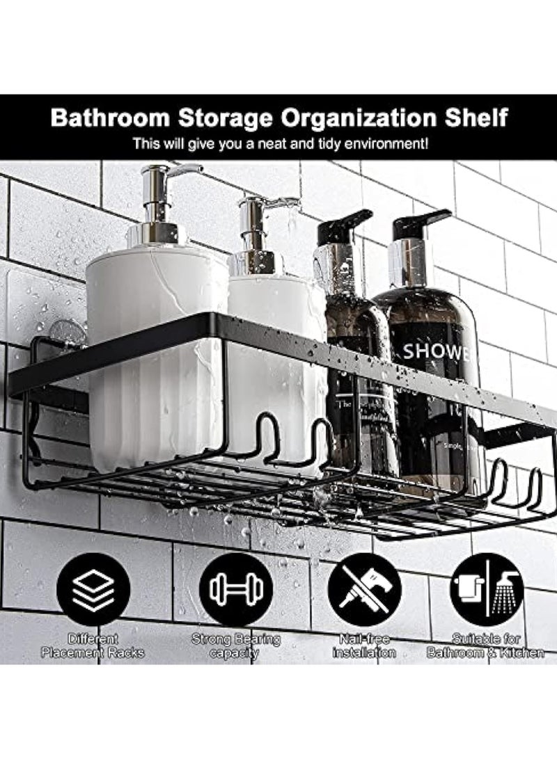 Hihonor Shower Caddy Bathroom Organizer Basket Shelf with Hooks Soap Holder, No Drilling Stainless Steel Wall Mounted Hanging Storage Shampoo Shower Rack for Bathroom Kitchen Toilet Bedroom 4 Pack (Black)  - Image 2