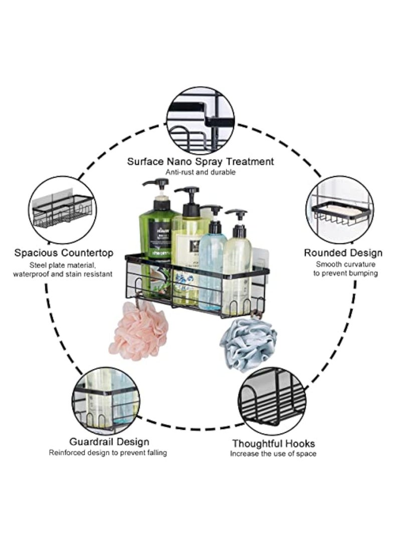 Hihonor Shower Caddy Bathroom Organizer Basket Shelf with Hooks Soap Holder, No Drilling Stainless Steel Wall Mounted Hanging Storage Shampoo Shower Rack for Bathroom Kitchen Toilet Bedroom 4 Pack (Black)  - Image 3