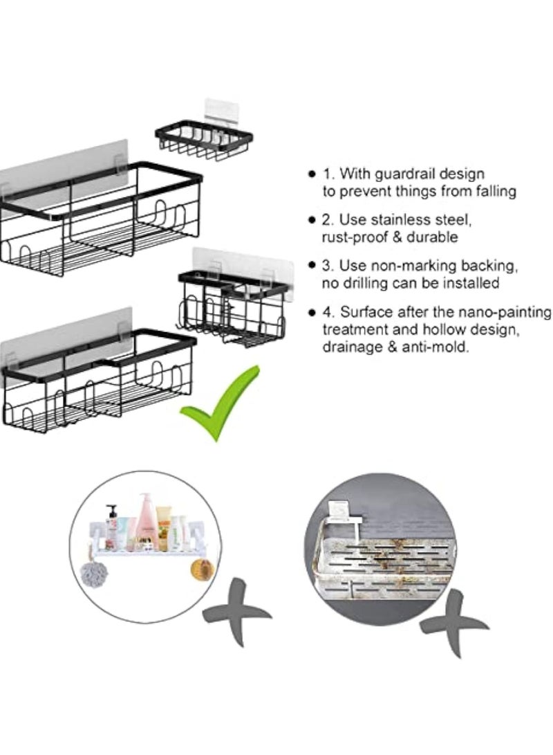 Hihonor Shower Caddy Bathroom Organizer Basket Shelf with Hooks Soap Holder, No Drilling Stainless Steel Wall Mounted Hanging Storage Shampoo Shower Rack for Bathroom Kitchen Toilet Bedroom 4 Pack (Black)  - Image 4