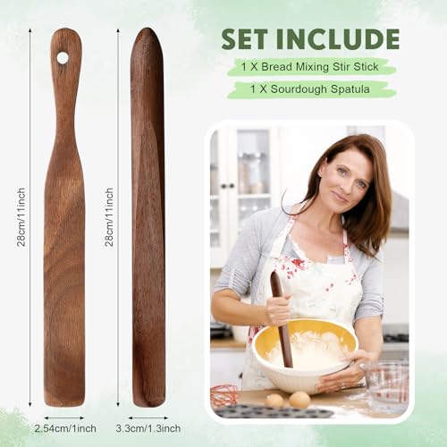 Baderke 11 Inch Wooden Sourdough Bread Mixing Stir and 13 Inch Wooden Spatula Paddle Stirring Stick for Kitchen Cooking Mixing Tool for Sourdough Starter Cookware PotAcacia - Image 3