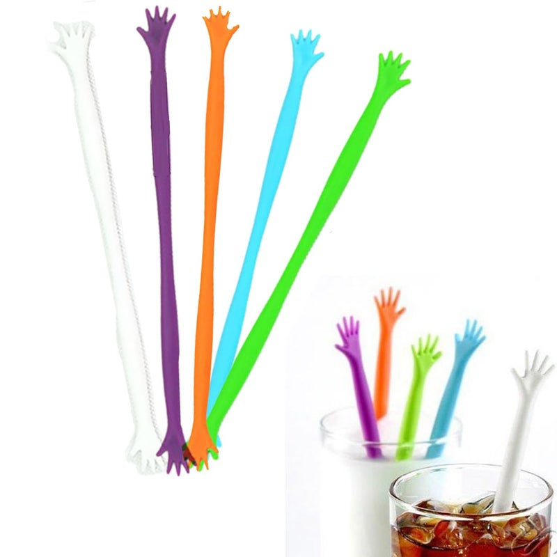 FOYARA 20Pcs Creative Hand Shaped Swizzle Sticks Coffee Beverage Drink Stirrers Plastic Cocktail Stir Sticks Mixedcolor