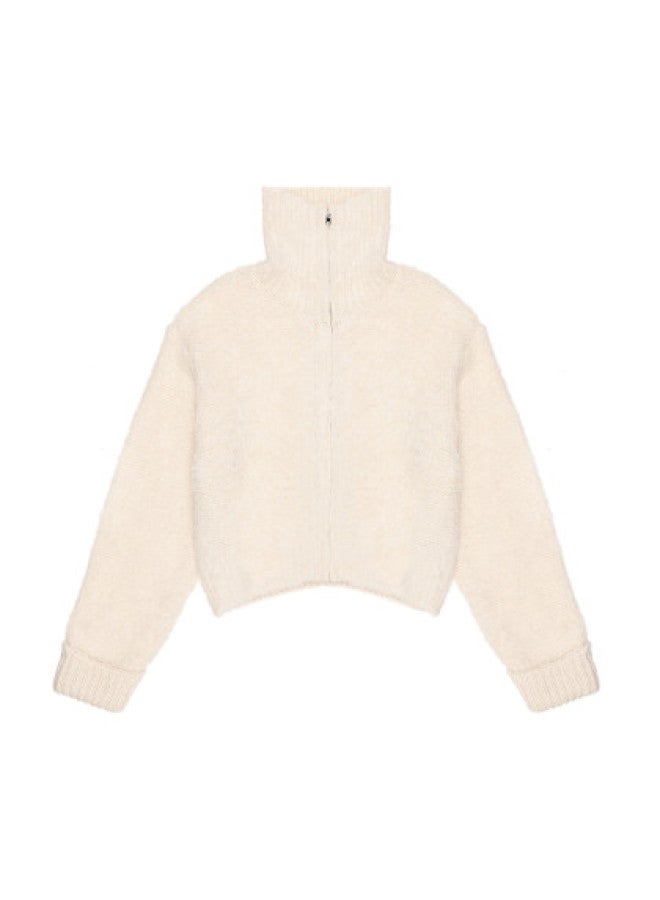 Zara Comfortable And Soft Turn-up Sleeve Stand Collar High-neck Stylish Casual Versatile Warm Knit Cardigan - Image 1