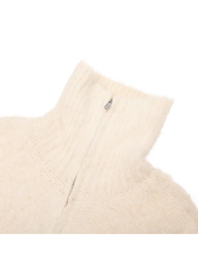 Zara Comfortable And Soft Turn-up Sleeve Stand Collar High-neck Stylish Casual Versatile Warm Knit Cardigan - Image 4