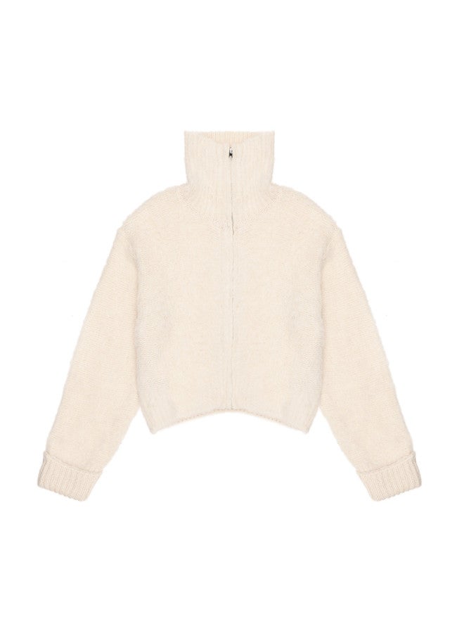 Zara Comfortable And Soft Turn-up Sleeve Stand Collar High-neck Stylish Casual Versatile Warm Knit Cardigan - Image 2