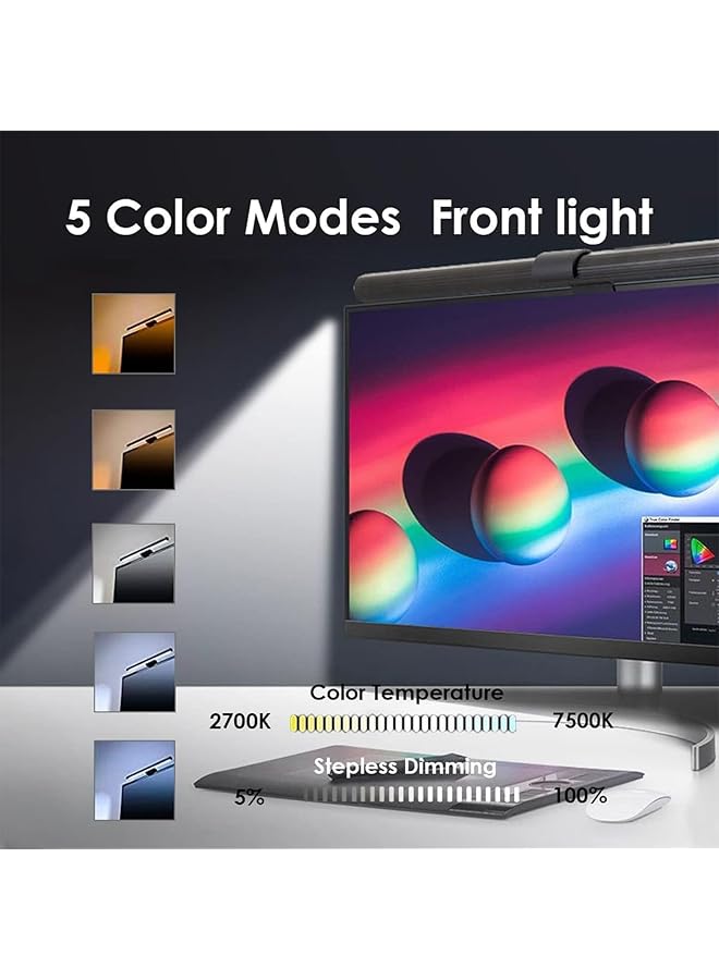 إيروريكس شريط إضاءة شاشة الكمبيوتر مع إضاءة خلفية RGB و5 أوضاع لدرجة حرارة الألوان وتصميم مضاد للتوهج والتحكم باللمس مقاس 17.3 بوصة مثالي للألعاب في المكتب المنزلي - Image 2