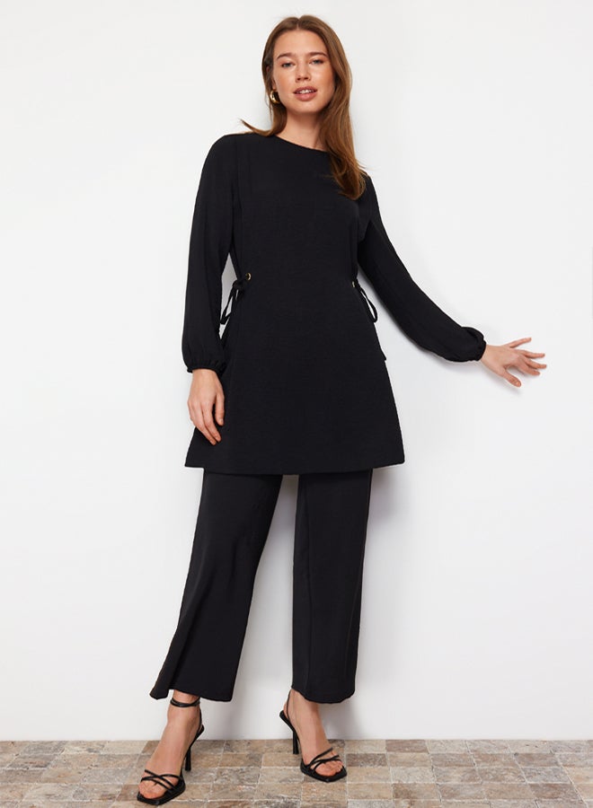 trendyol Black Eyelet Tie Detailed Aerobin Tunic-Pants Set - Image 3