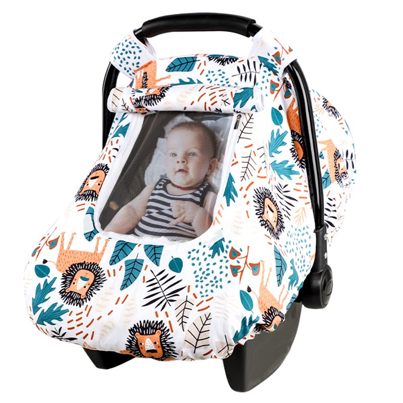 Baby Car Seat Cover Winter Car Seat Covers for Babies Carseat Cover Boy Mink Carseat Canopy with Window Cozy Warm Cover Lion