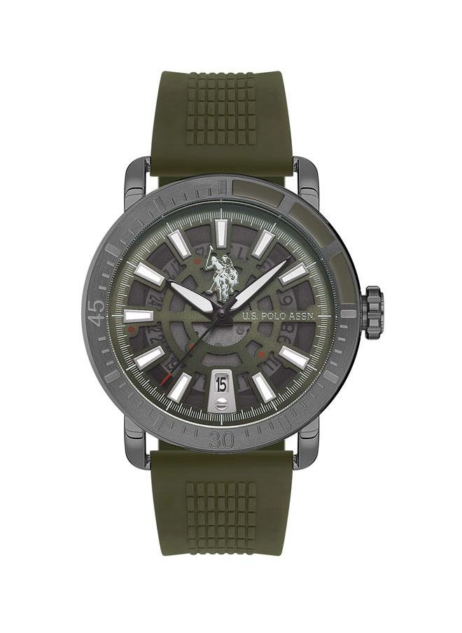 U.S. Polo Assn. U.S. Polo Assn. Yard Men's 43mm Gun Metal Watch with Green Dial & Durable Silicone Strap - USPA1058-04, Rugged & Stylish  - Image 1