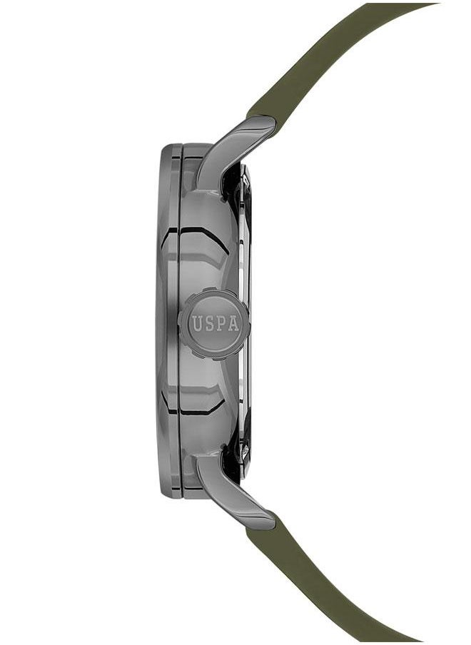 U.S. Polo Assn. U.S. Polo Assn. Yard Men's 43mm Gun Metal Watch with Green Dial & Durable Silicone Strap - USPA1058-04, Rugged & Stylish  - Image 2