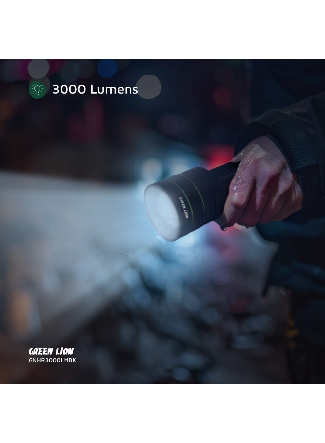 جرين ليون مصباح LED Hyper Ray Pro بقوة 3000 لومن مع مدى طويل 1200 متر ووظيفة بنك الطاقة 5000 مللي أمبير في الساعة / مادة سبائك الألومنيوم المستخدمة في الطائرات / مقاومة الماء IP45 / وقت عمل 7 ساعات / شاشة رقمية / تبديد سريع للحرارة - أسود - Image 4