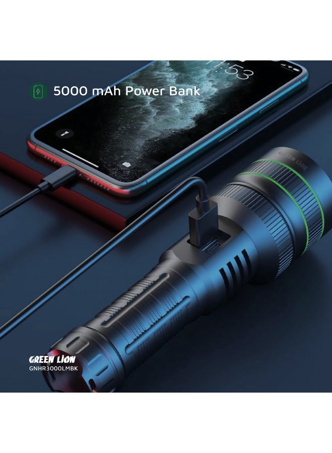 جرين ليون مصباح LED Hyper Ray Pro بقوة 3000 لومن مع مدى طويل 1200 متر ووظيفة بنك الطاقة 5000 مللي أمبير في الساعة / مادة سبائك الألومنيوم المستخدمة في الطائرات / مقاومة الماء IP45 / وقت عمل 7 ساعات / شاشة رقمية / تبديد سريع للحرارة - أسود - Image 5