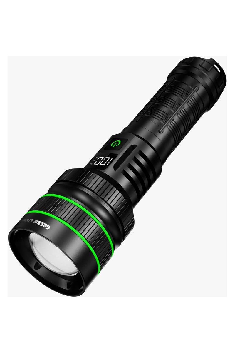 جرين ليون مصباح LED Hyper Ray Pro بقوة 3000 لومن مع مدى طويل 1200 متر ووظيفة بنك الطاقة 5000 مللي أمبير في الساعة / مادة سبائك الألومنيوم المستخدمة في الطائرات / مقاومة الماء IP45 / وقت عمل 7 ساعات / شاشة رقمية / تبديد سريع للحرارة - أسود - Image 1