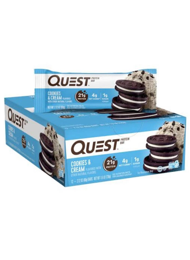 كويست بروتين بار كوكيز كريم 60 جرام عبوة من 12 قطعة - Image 1