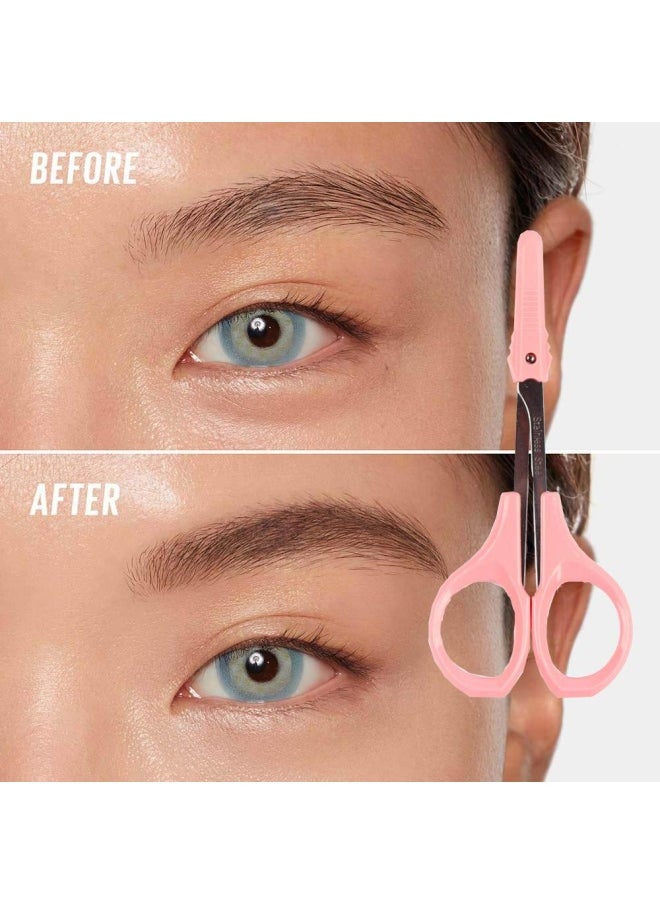 4 Curved Craft Scissors Stainless Steel Unisex Eyebrow Kit Eyebrow Scissors Slant Tweezers And Eyebrow Brush for Eyebrow Eyelash Extensions Pink Set