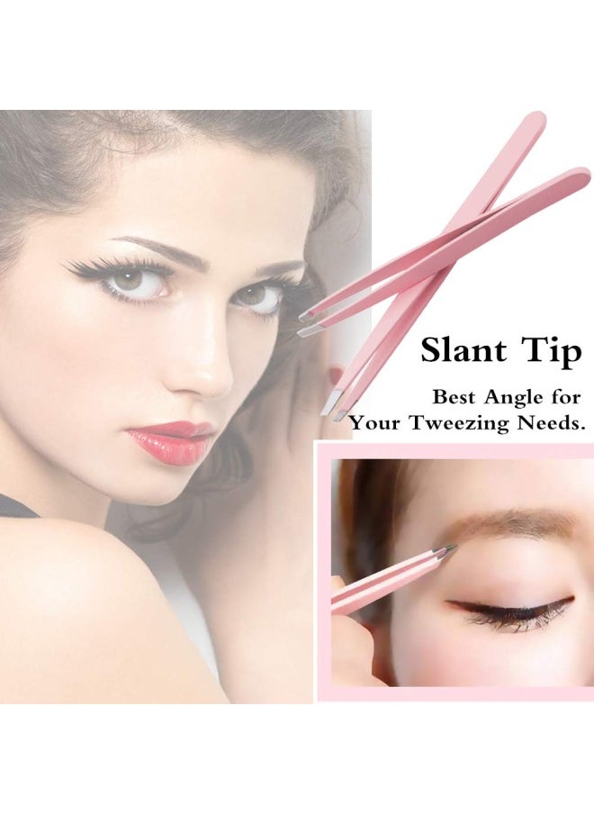 4 Curved Craft Scissors Stainless Steel Unisex Eyebrow Kit Eyebrow Scissors Slant Tweezers And Eyebrow Brush for Eyebrow Eyelash Extensions Pink Set