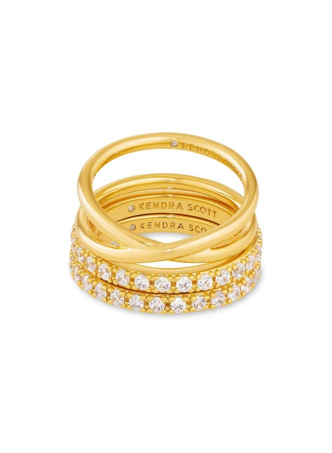 Kendra Scott Livy 14k Gold-Plated Rings Set of 3 in White Crystal, Size 9 - Image 1