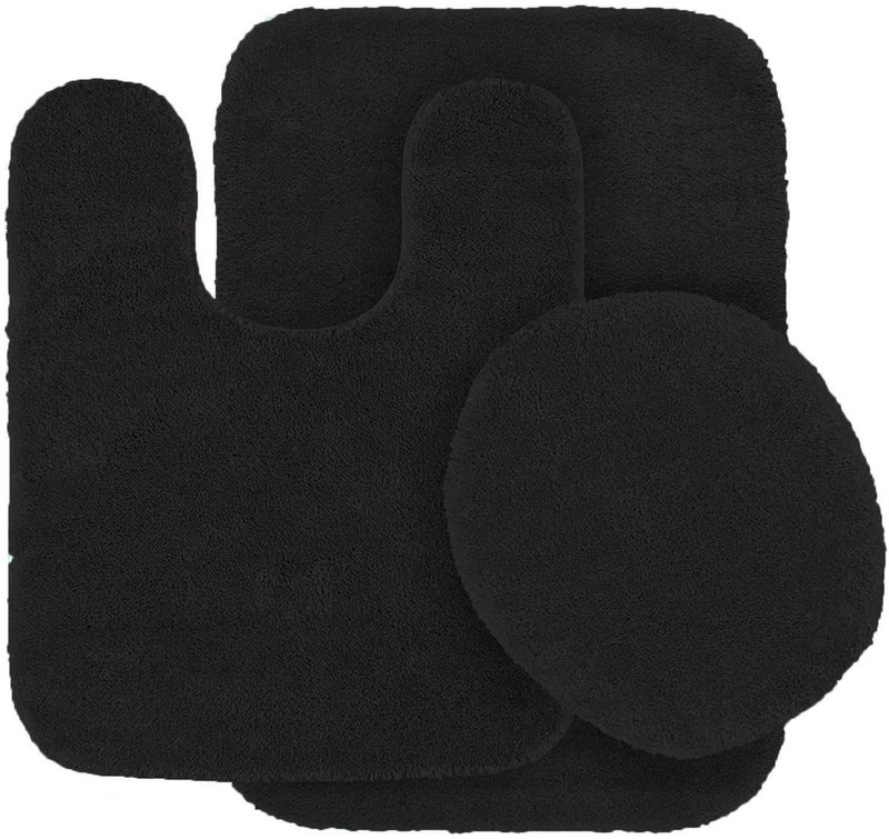Fancy Linen 3pc Solid NonSlip Bath Mat Set Bathroom UShaped Contour Rug Mat and Toilet Lid Cover New  6 Black