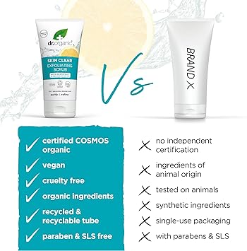 dr.organic دكتور أورجانيك مقشر للبشرة لتنظيف البشرة المعرضة لحب الشباب حمض الساليسيليك للبشرة الدهنية 150 مل طبيعي نباتي خالي من القسوة خالي من البارابين وخالي من SLS معاد تدويره وقابل لإعادة التدوير عضوي - Image 4