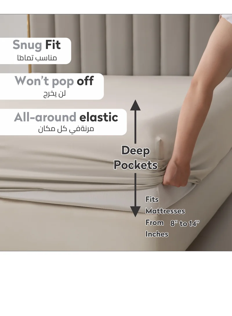 Donetella Bedding Fitted Sheet - Fits 180x200 Cm For King Bed - 3 Pcs (1 Fitted Sheet and 2 Pillowcases) - 35 Cm Deep Pocket - Solid Bed Sheet