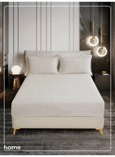 Donetella Bedding Fitted Sheet - Fits 180x200 Cm For King Bed - 3 Pcs (1 Fitted Sheet and 2 Pillowcases) - 35 Cm Deep Pocket - Solid Bed Sheet
