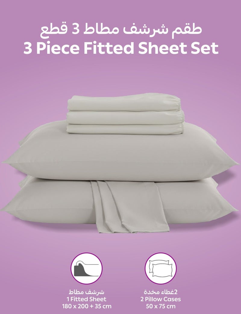 Donetella Bedding Fitted Sheet - Fits 180x200 Cm For King Bed - 3 Pcs (1 Fitted Sheet and 2 Pillowcases) - 35 Cm Deep Pocket - Solid Bed Sheet - Image 3
