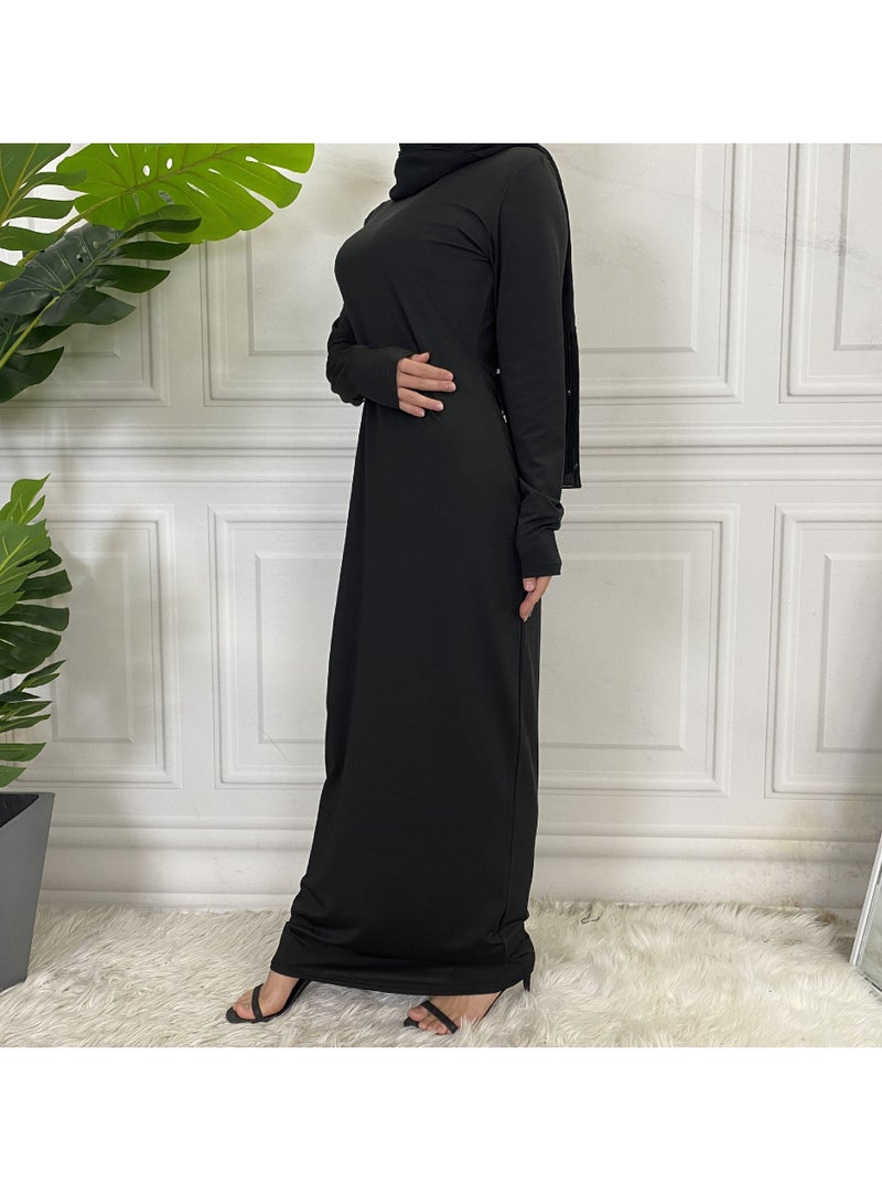 NIBEMINENT Mock Neck Casual Abaya Soft Breathable Long Sleeve Women Abaya Dress Long Lasting Comfortable Normal Muslim Women Islamic Dress for Prayer Daily Wear Occasion Wear - Image 1